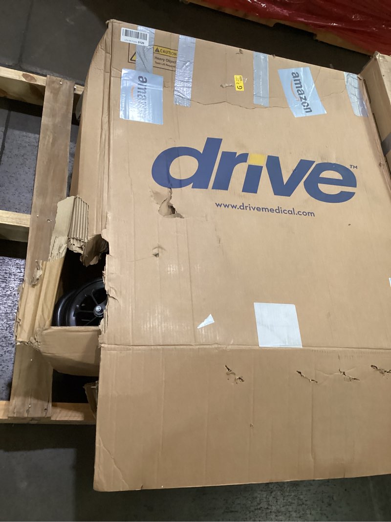 Condition photo showing As Is for Drive Medical Blue Streak Lightweight Foldable Wheelchair - Enhanced Mobility Support - Durable Construction - Padded Comfort - Swing-Away Leg Rests - Desk Arms - Blue/Black - 20 Inch Seat