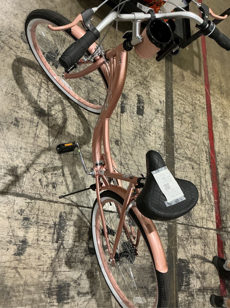 Condition photo showing As Is for 26" kent bayside cruiser bicycle, fits rider: 5'2"-5'10", rose gold, adult, unisex