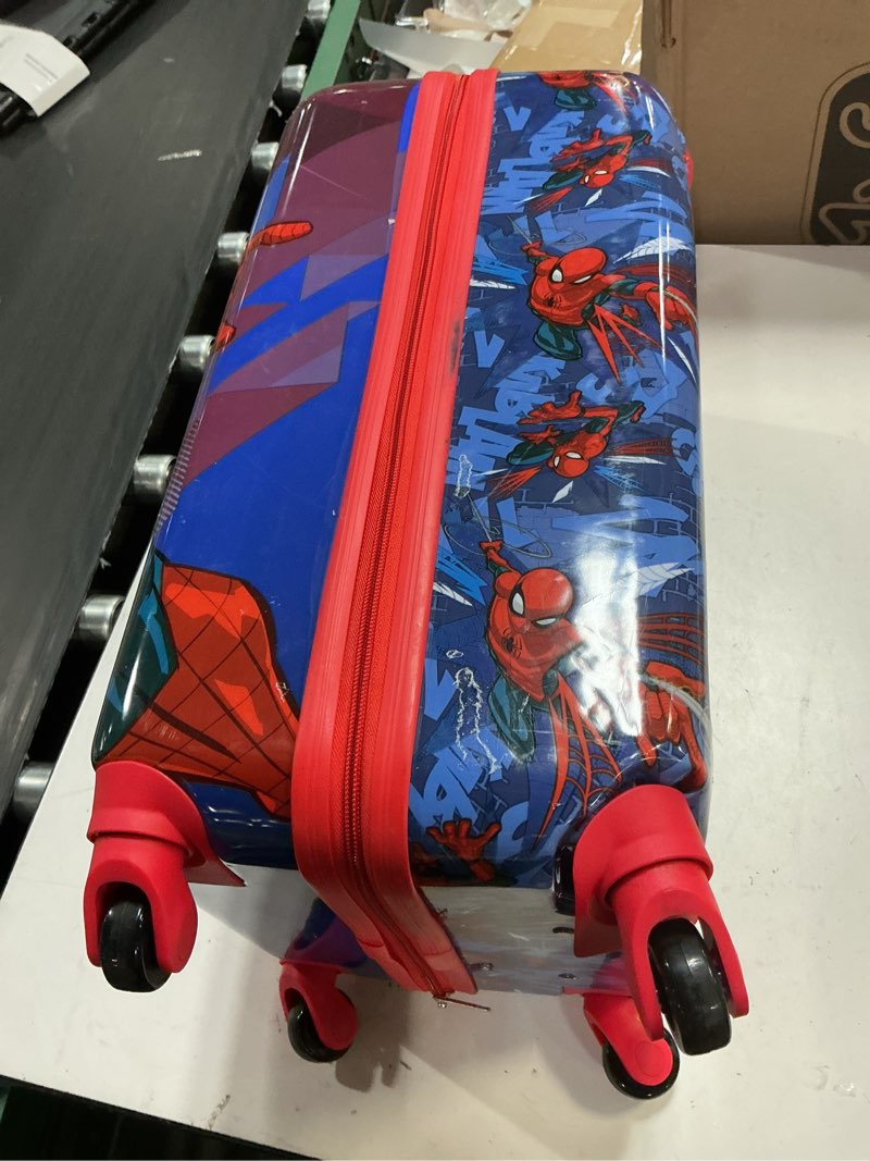 Condition photo showing As Is for marvel kids' spider-man hardside carry on spinner suitcase