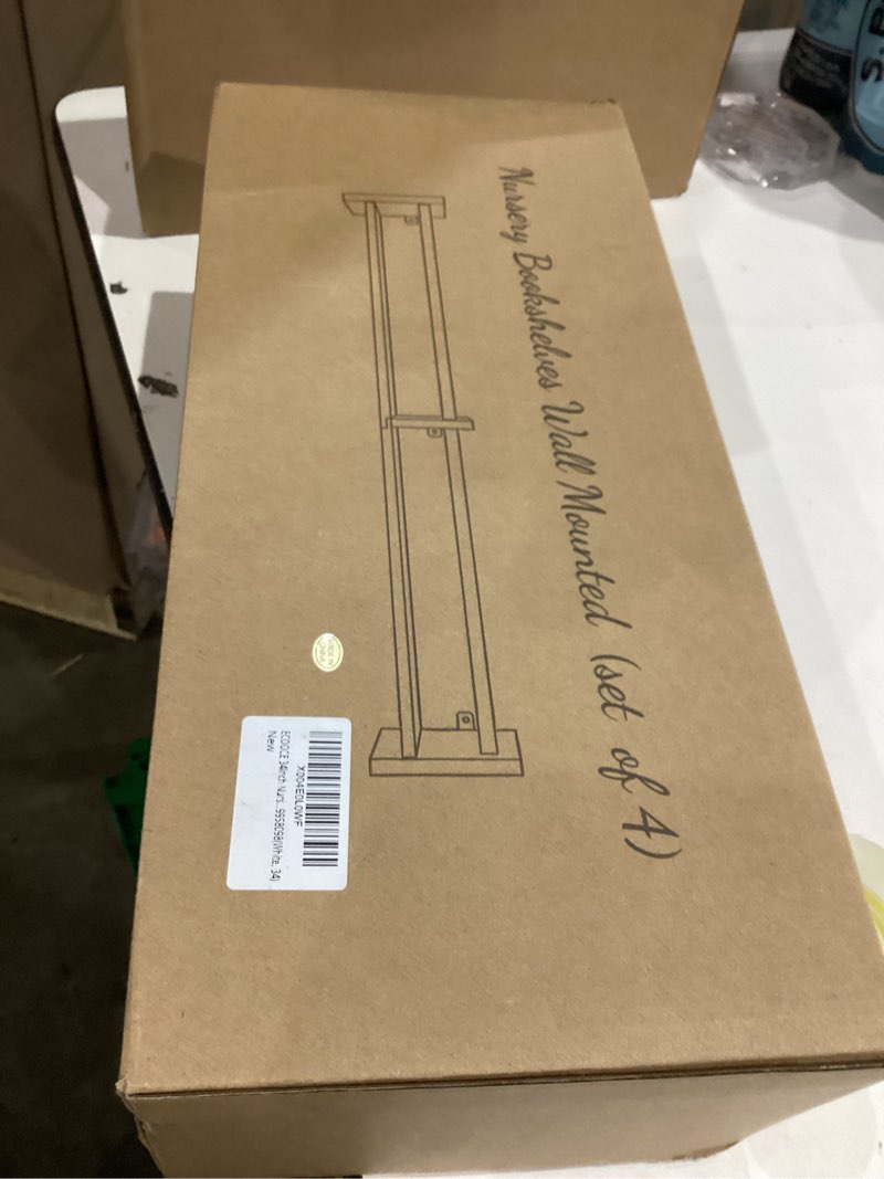 Condition photo showing New/Like New for Includes Hardware, No Wood Inserts Needed Nursery Book Shelves, 4 Pack, Wall Book Shelves for Kids Room, Baby, Toddler, Nursery Decor 16.5 Inches White Wood