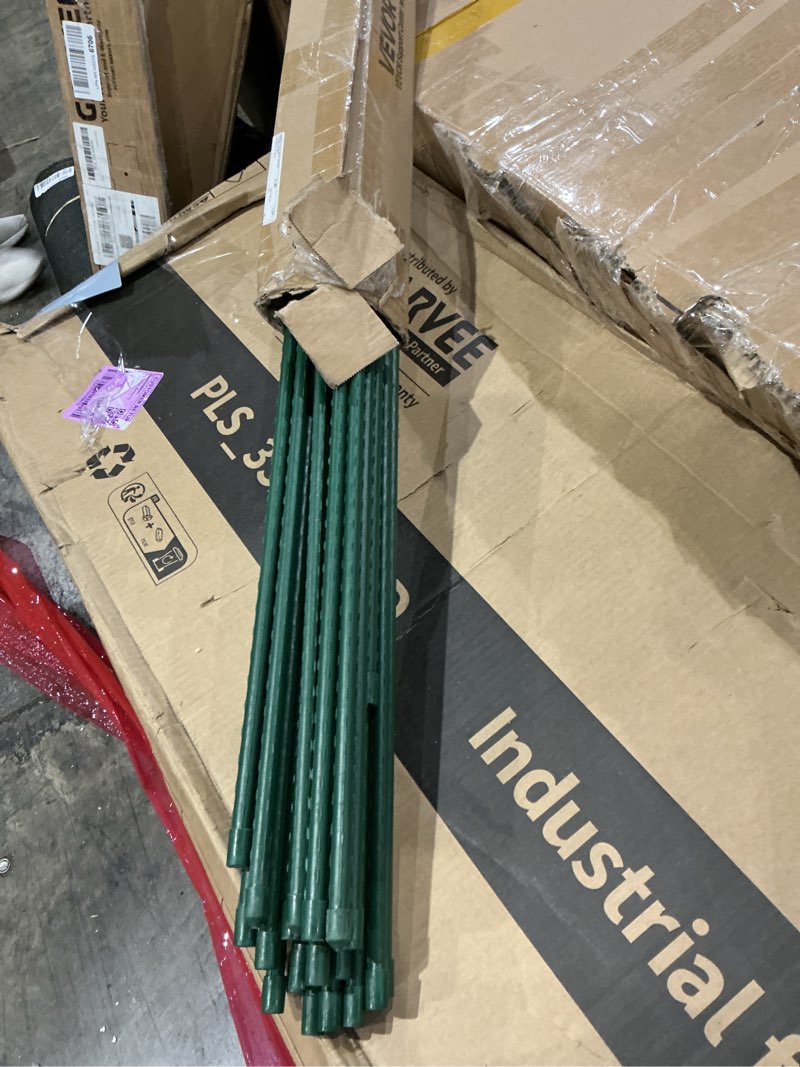 Condition photo showing As Is for a bundle of tingyuan 25 pack 5 ft garden stakes with 25 pack 2 ft garden stakes