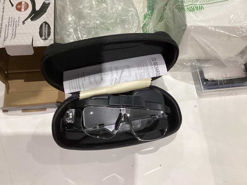Condition photo showing Good Condition for magnifying glass with led light for close work, usb rechargeable head magnifier glasses hands free for cross stitch painting sewing crafts reading, 3 replacement lenses 1.5x, 2x, 2.5x magnification