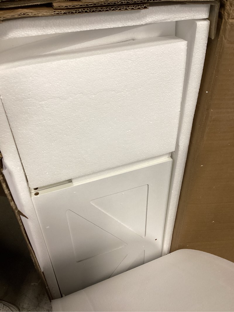 Condition photo showing Good Condition for EasyCom Over The Toilet Storage Cabinet with Metal Frame and 7 Storage Shelves, Bathroom Organizer with Adjustable Shelves and Paper Holder, Farmhouse Storage Cabinet for Bathroom, Laundry, White