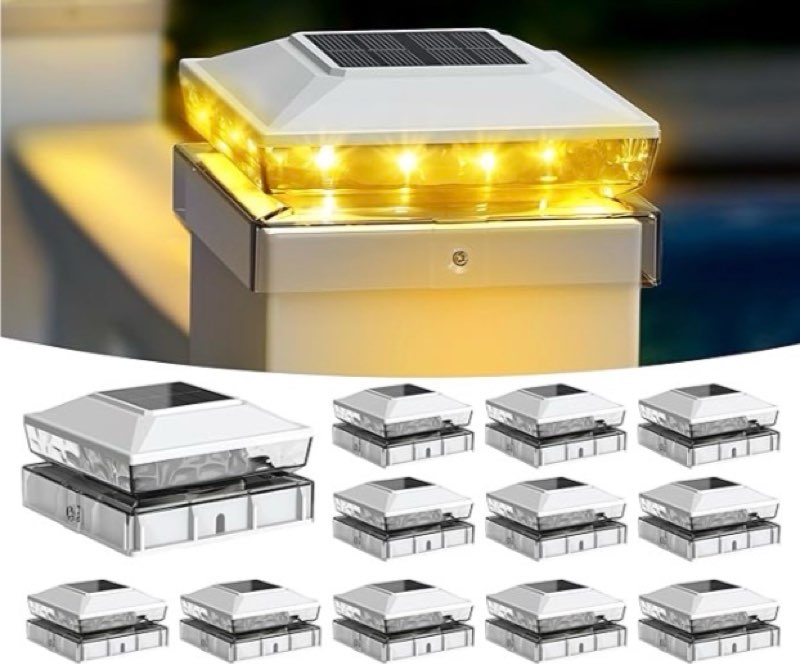 keilaimo solar post cap lights, 12-pack upgraded outdoor deck fence post solar lights for 4x4 5x5 wo