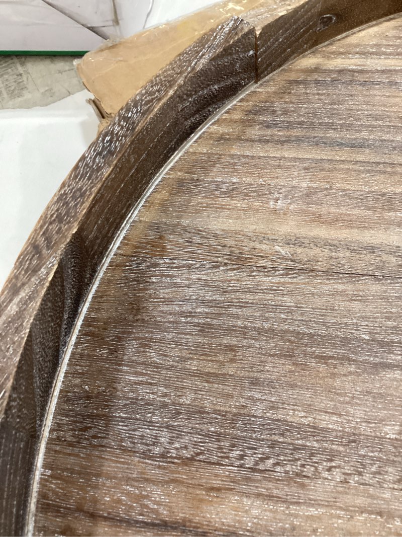 Condition photo showing As Is for hanobe 24\" x 24\" ottoman tray: extra large coffee table trays for ottoman farmhouse round wood circle tray serving tray home decor for kitchen counter