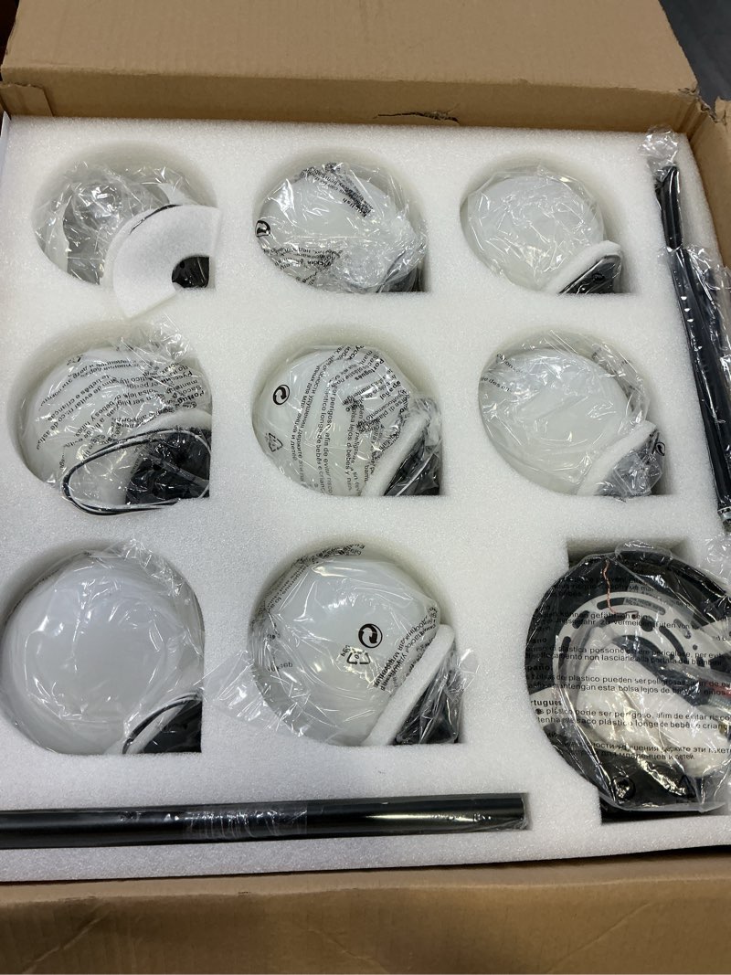 Condition photo showing Good Condition for 8-Light Globe Sputnik Chandelier Black Mid Century Modern Light Fixture Matte Black Finished with White Frosted Globe Glass Lampshade Sputnik Chandeliers for Dining Room Bedroom Kitchen Island Black, Opal, 8-Light, 35.4"