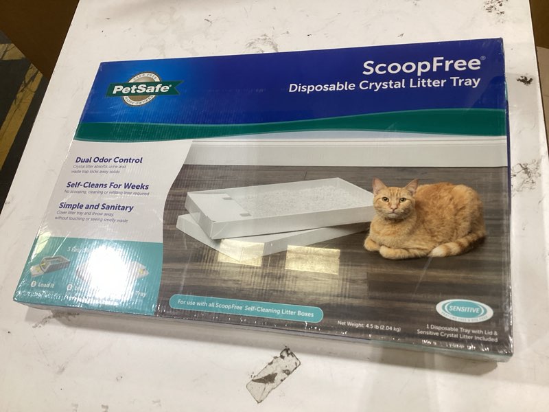 Condition photo showing New/Like New for petsafe scoopfree crystal cat litter & refill tray, fresh scent, 4.3 lb bag with tray 1-pack premium blue