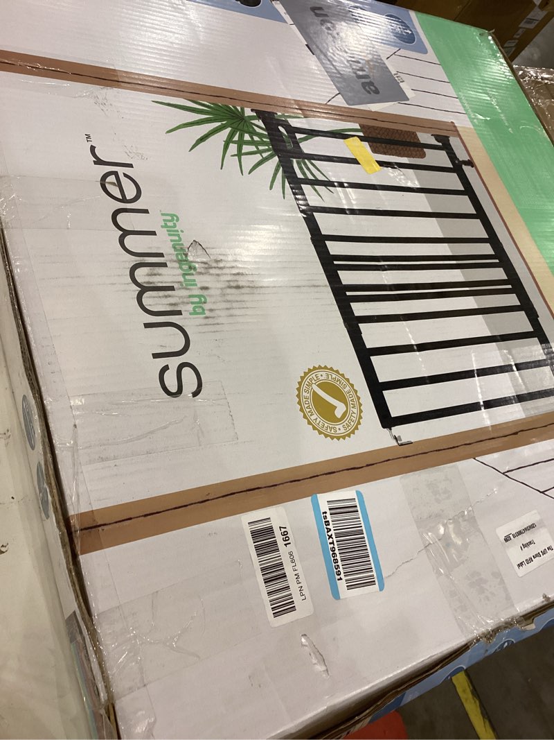 Condition photo showing Good Condition for Summer Infant Deluxe Stairway Simple to Secure Safety Pet and Baby Gate,30'-48' Wide, 32' Tall, Install on Wall or Banister in Doorway or Stairway,Hardware Mount, Auto Close Walk-Thru Door-Black Wood