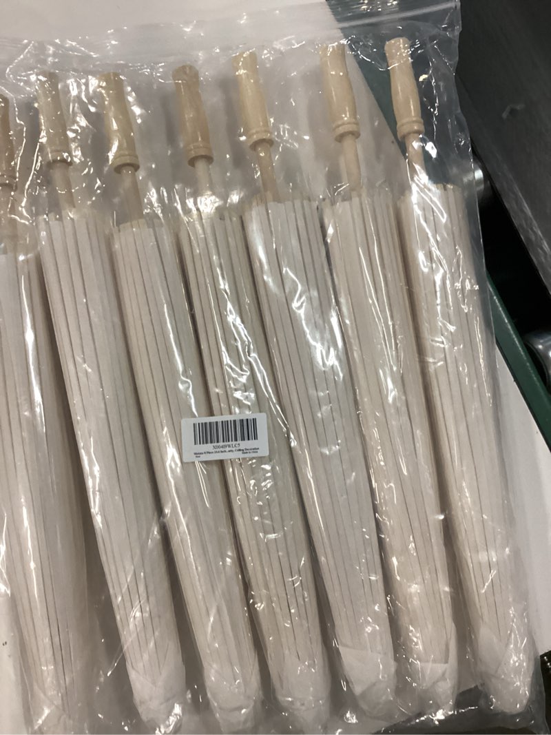 Condition photo showing Good Condition for mototo 8 piece 23.6 inch white paper umbrellas, chinese japanese oiled paper parasols, white parasols umbrellas bulk for diy painting craft, wedding, bridal party, ceiling decoration 8 pcs white