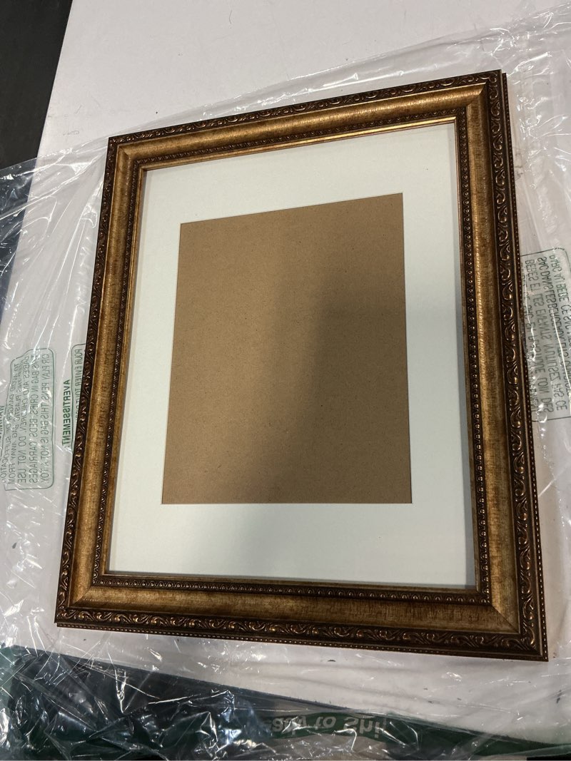 Condition photo showing Good Condition for 11x14 Gold Picture Frame, Ornate Vintage Picture Frames for Wall or Tabletop Display, 11 x 14 Photo Frame Gold with Real Glass, Display Poster 8x10 with Mat or 11x14 without Mat for Antique Déco