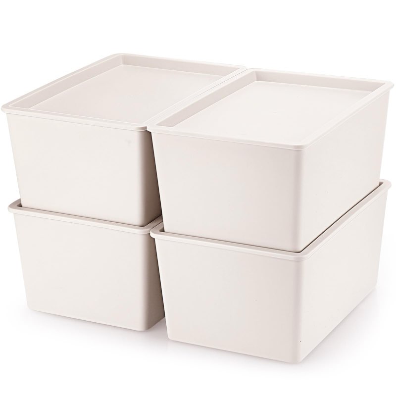 menkxi 4 pcs storage bins with lids plastic stackable containers for organizing shelves christmas or