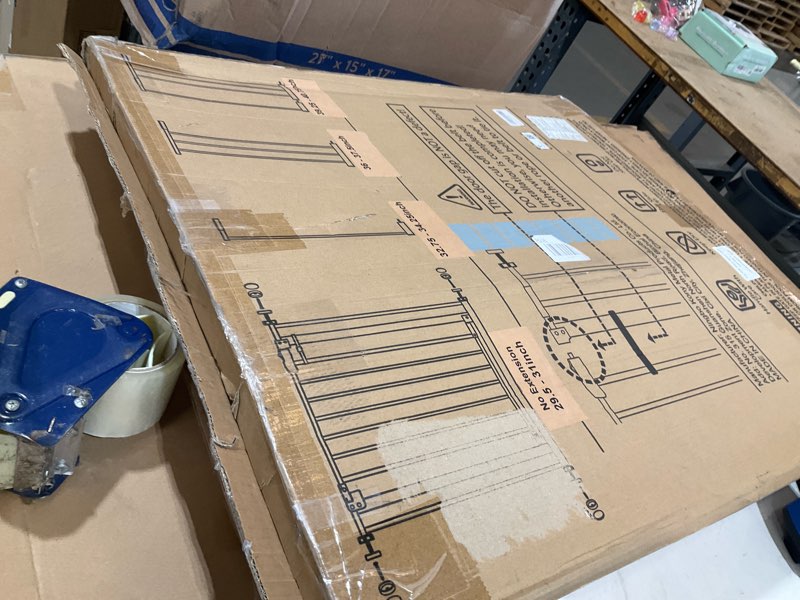 Condition photo showing As Is for innotruth 29.5–40.75" baby gate for stairs, 30" tall dog gates for doorways & hallways, safety gate for kids & pets, pressure-mounted walk-through with dual lock & 2-way swing, white white 29.5-40.75" w x 30" h