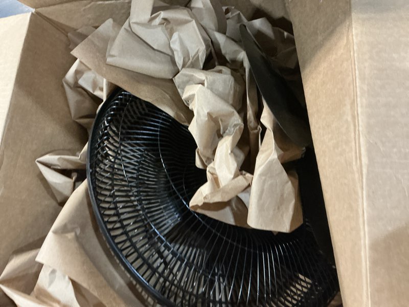 Condition photo showing As Is for comfort zone 16-inch oscillating pedestal fan, 3-speed high-velocity cooling, adjustable height & tilt, quad-pod folding base, black – etl listed black 16"