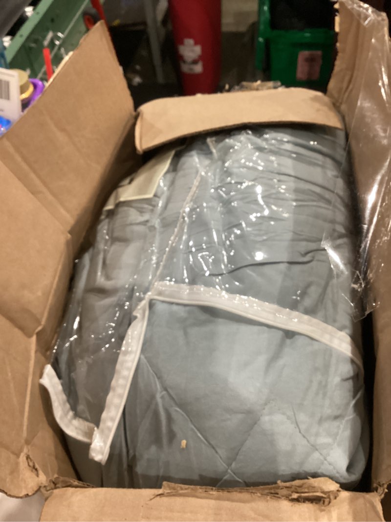 Condition photo showing As Is for Chezmoi Collection Skye 3-Piece Breathable Lightweight Cotton Gauze Comforter Set King, Light Blue-Gray Reversible Soft Washed 100% Cotton Muslin Thin Comforter, 130GSM Fill Summer Blanket King Light Blue Gray