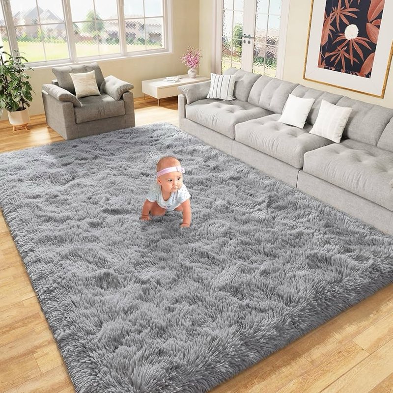 LOCHAS Ultra Soft Indoor Modern Area Rugs Fluffy Living Room Carpets for Children Bedroom Home Decor Nursery Rug 8x10 Feet, Gray