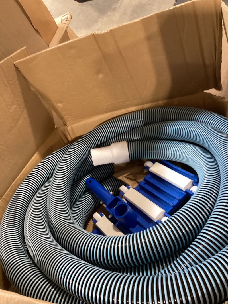 Condition photo showing As Is for 3 pcs pool cleaning kit swimming pool vacuum head hoses 1-1/2" x 30ft with swivel wheel vacuum head and 14 '' brush for inground & above ground pools spas ponds cleaning manual(wheel)