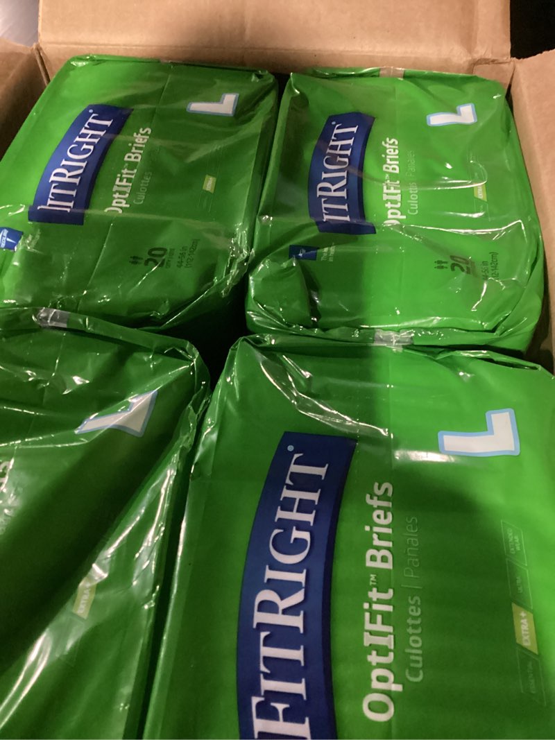 Condition photo showing Good Condition for FitRight Adult Diapers, Extra+ Heavy Absorbency, L (Waist Size 44in-56in), 80 Count, OptiFit Incontinence Briefs for Men and Women, Disposable, Moisture-Wicking, Leak Protection. 80 Count Large