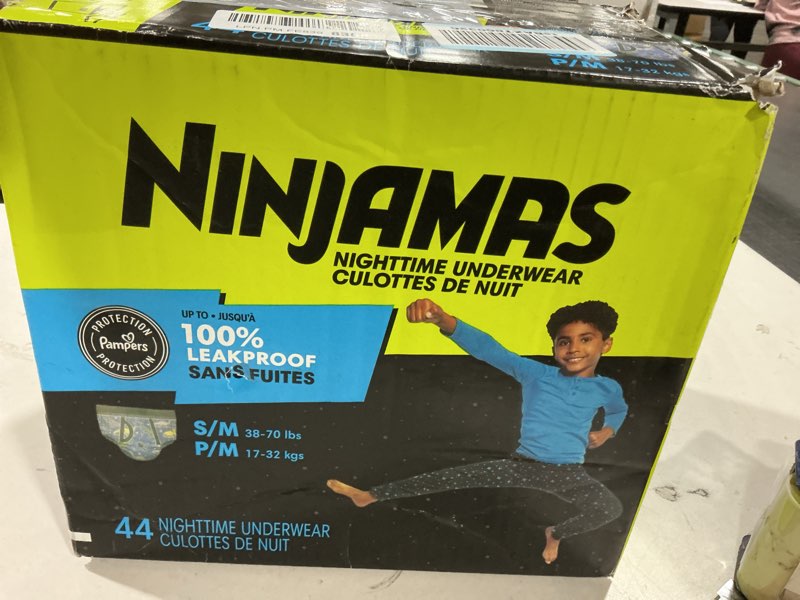 Condition photo showing New/Like New for Ninjamas Boys Bedwetting Nighttime Underwear, Size S/M (38-70 lbs), 44 Count, Overnight Protection, 