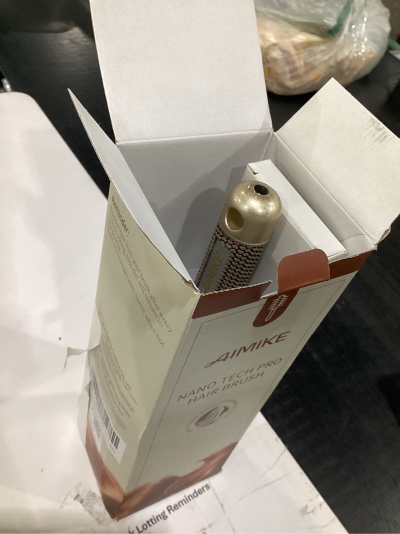 Condition photo showing Good Condition for aimike round hair brush, nano thermal ceramic & ionic tech, 2.1 inch barrel with boar bristles for enhanced texture, golden, hair drying, styling, curling and shine + 4 free clips 53mm-2.1 inch brush