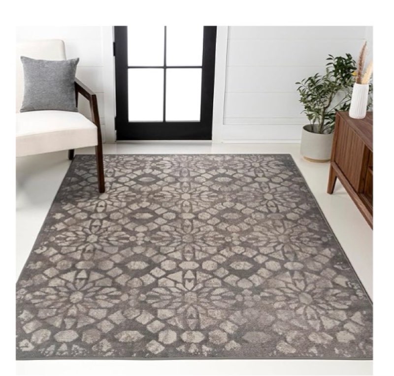 JONATHAN Y Roma Ornate Geometric Tile Gray Indoor Area Rug, 4x6, Transitional, Contemporary, Easy-Cl