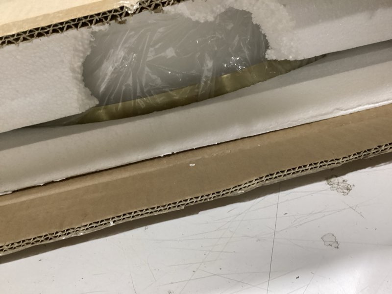 Condition photo showing As Is for origin 21 lynnpark brushed gold modern/contemporary frosted glass cylinder led large hanging pendant light