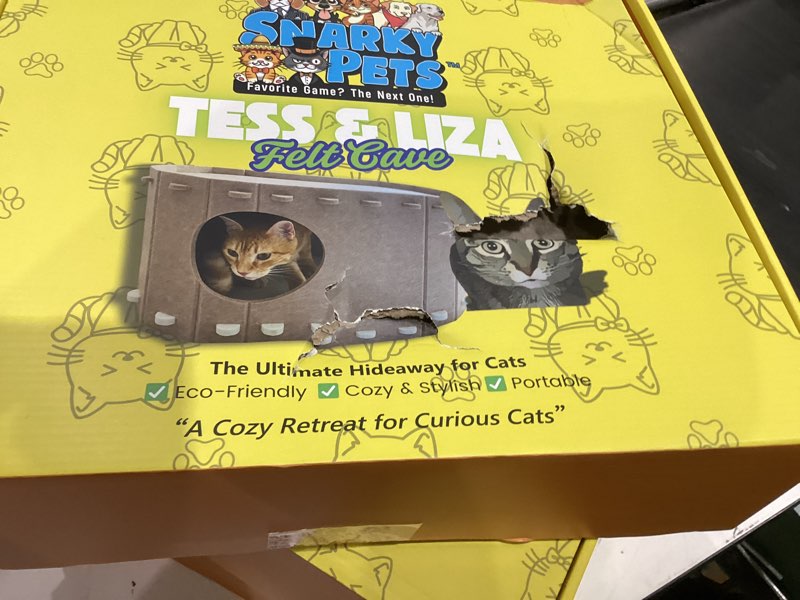 Condition photo showing As Is for Tess & Liza Felt Cat Cave – Cozy Hideaway for Cats & Kittens | Eco-Friendly Felt Cat House | Durable & Spacious Cat Bed for Large Cats | Stylish Indoor Pet Furniture by Snarky Pets™ Brown Brown Medium