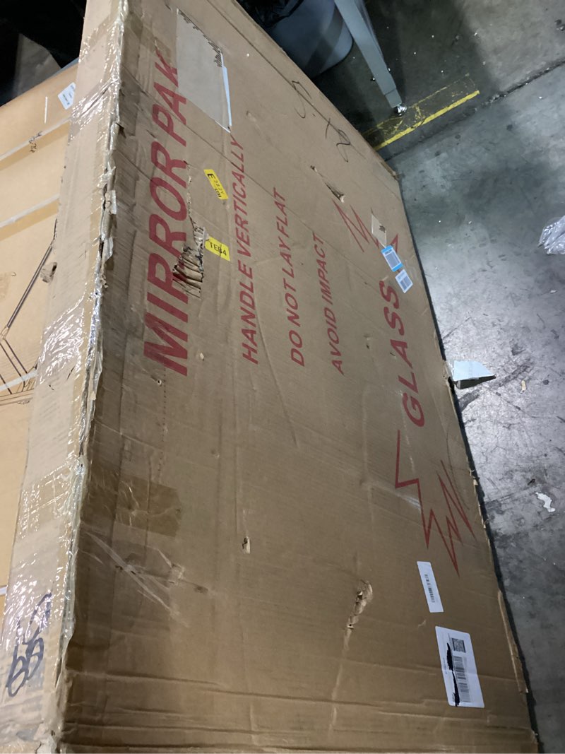 Condition photo showing New/Like New for YOSHOOT Farmhouse Barn Door Mirror, 48"x30" Rustic Bathroom Mirror, Wood Frame Wall Mirror, Wooden Mirror for Living Room Bedroom Entryway Wall Décor, Horizontal Hanging ONLY Ebony 48" x 30" horizontal hanging ONLY