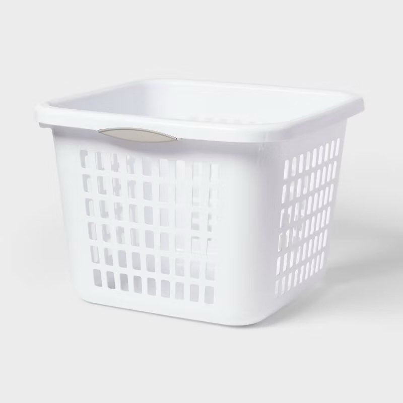 Case Pack Of 6)1.5bu Plastic Square Laundry Basket - Brightroom™: Medium White Clothes Hamper with Built-In Handles, Portable Storage