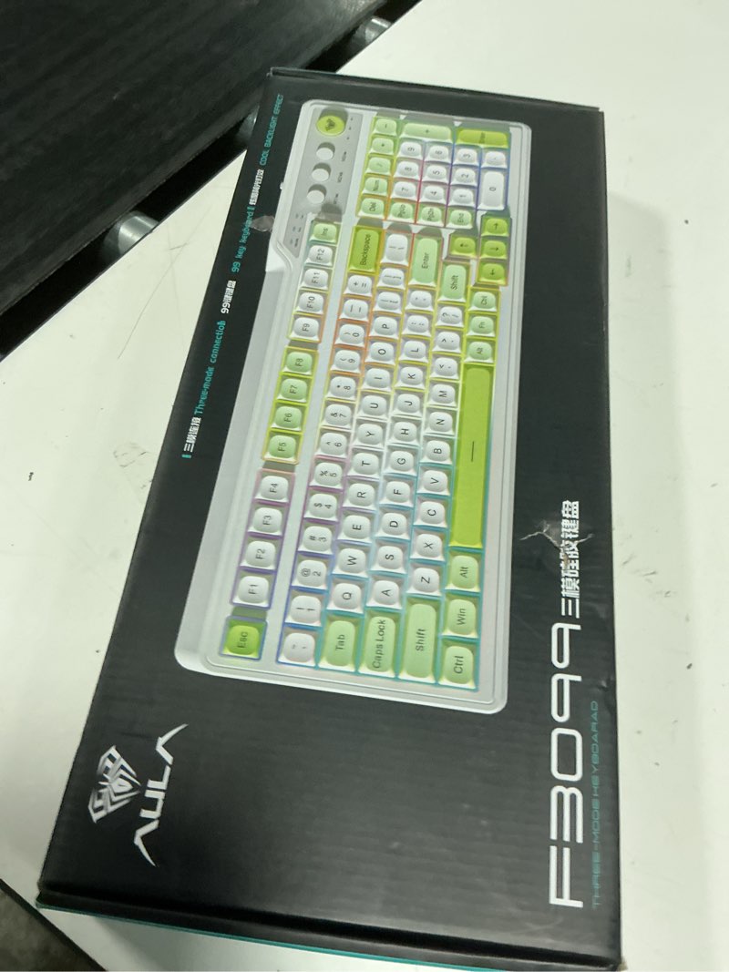 Condition photo showing New/Like New for aula f3099 wireless keyboard with media knob, tri-mode bt5.0/2.4ghz/usb-c cute creamy keyboard with number pad, rgb backlit gaming keyboard, quiet typing pink computer keyboards for office laptop/pc white & pink