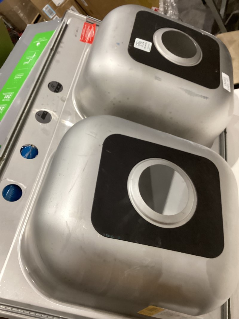 Condition photo showing As Is for elkay dayton drop-in 33.0-in x 19.0-in stainless steel double equal bowl 22 -gauge kitchen sink