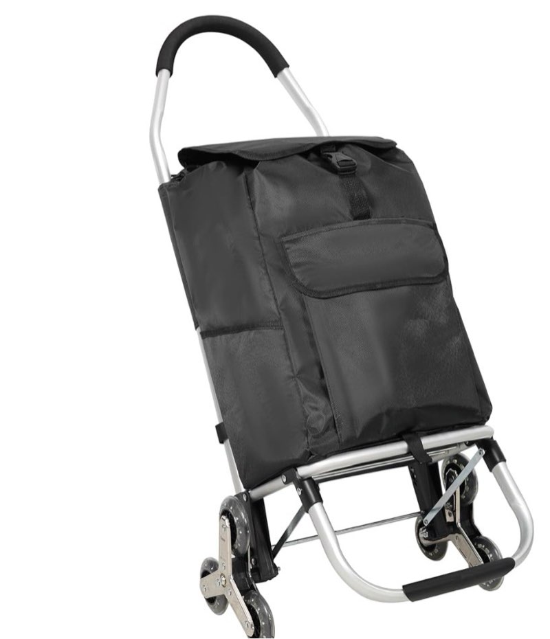(( Incomplete ))Shopping Stair Trolley with Wheels, Trolley Black Foldable Shopping Cart, Removable Shop Oxford Waterproof Bag, Stainless Steel Triangular Wheels (Black-B)