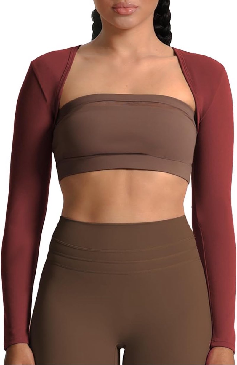 aoxjox women's long sleeve open front lexi lined bolero shrug crop top cardigan (mulch, small)