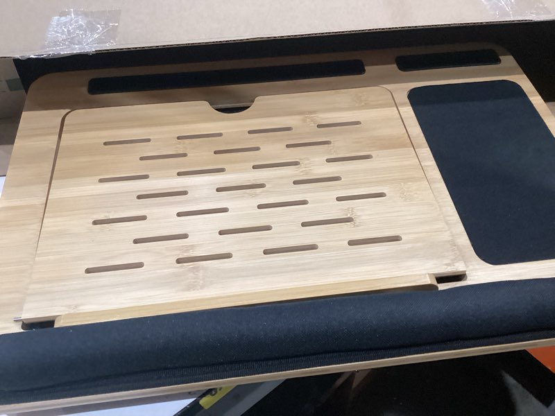 Condition photo showing As Is for similar to adjustable lap desk for laptop with cushion, bamboo laptop stand with anti-slip strip tablet phone holder, fits up to 15.6 inch or 14 inch with mouse space 16.5\"x13.4\" height-adjustable