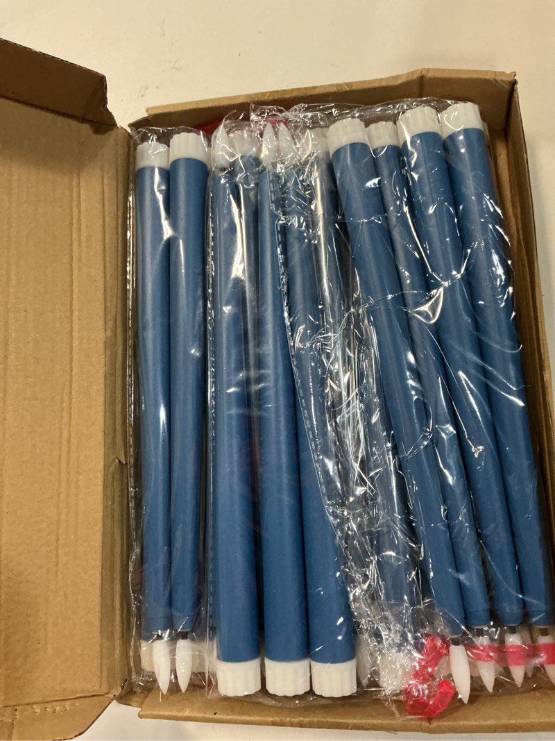 Condition photo showing As Is for macarrie 24 packs flameless taper candles battery operated fake 11 inch long candlelight led flameless candlesticks flickering tapered for spring summer wedding(blue)