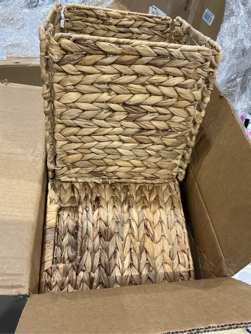 Condition photo showing As Is for spaceaid 6 pack wicker basket, storage baskets for organizing, woven rattan basket with handles for shelves, water hyacinth large cube organizer storage bin, 10.5x10.5x10.5 inch, natural 6-pack, 10.5x10.5x10.5in natural