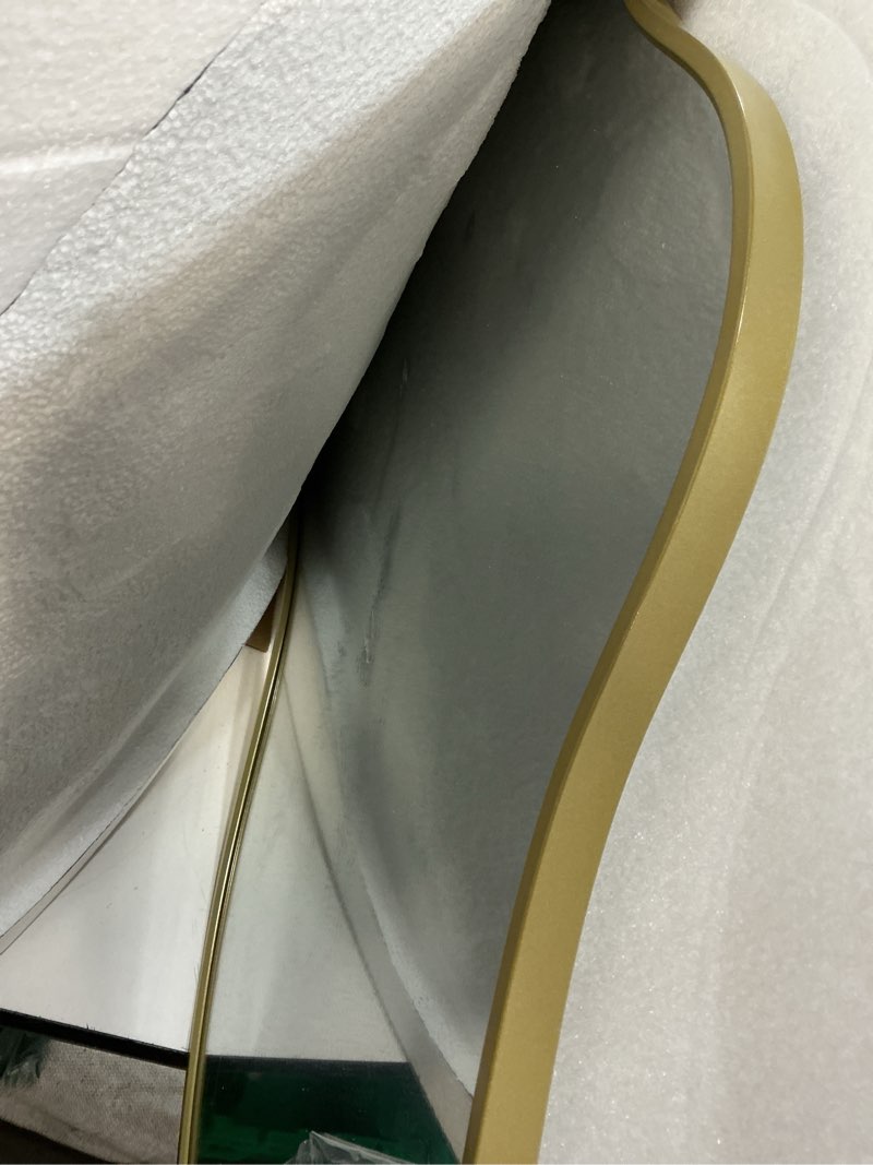 Condition photo showing New/Like New for hasipu irregular wall mirror - 35"x20" asymmetrical mirror, modern decorative mirrors for living room, entryway, hallway, bathroom, bedroom,wall mounted home decor (gold) gold 35"l x 20"w