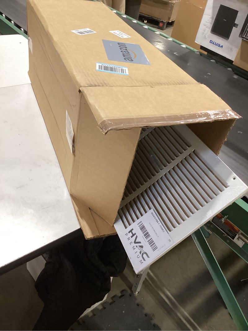 Condition photo showing New/Like New for HVAC Premium 24'' x 10'' [Duct Opening] Flat Stamped Steel Return Air Grille - Sidewall and Ceiling - HVAC Vent Duct Cover - White [Outer Dimensions: 25.75''w X 11.75''h] 24 X 10 White