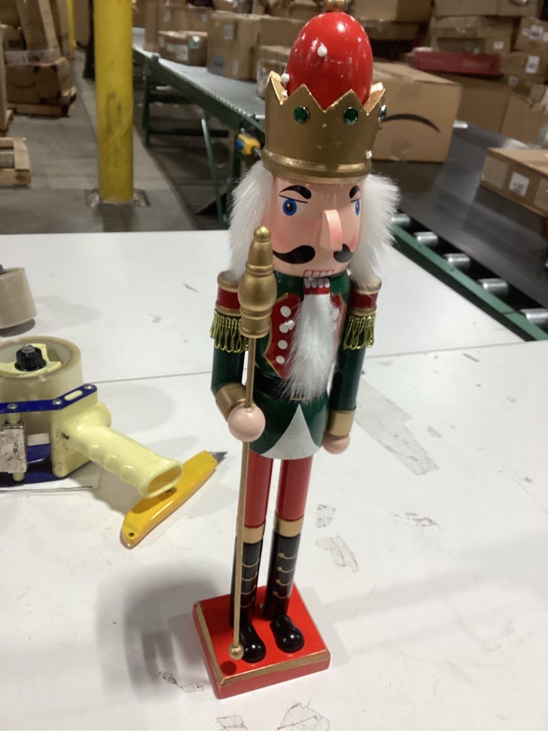 Condition photo showing Good Condition for Wooden Nutcracker Decor for Fall Thanksgiving - 14 Inch Hat/Drum Nutcracker Soldier Figures Large Festive Harvest Collectible Decor for Home, Table, Mantle Green-14inch