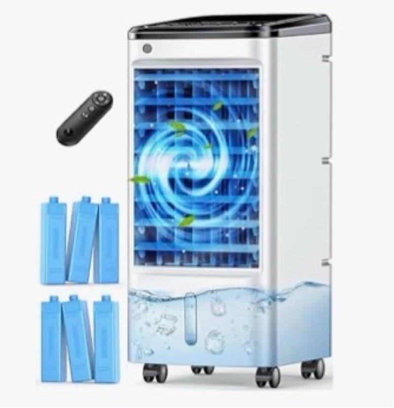 FANCOLE Windowless Portable Air Conditioners with 6 Ice Packs, 12H Smart Timer for Auto-off, 26Ft Remote, Top Fill Dual Tank, 3Speeds Evaporative Air Cooler, 70°Auto Swing Swamp Cooler Air Conditioner