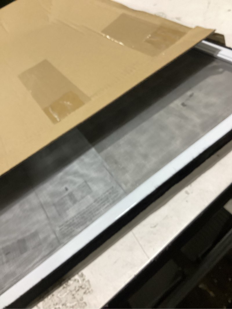 Condition photo showing As Is for [measure first] flyzzz window screen, fixed 19.68" height, fits window opening width 28" to 52", adjustable sliding screen insert, large, 2-pack 19.68 inches high by 28-52 inches wide 2 packs