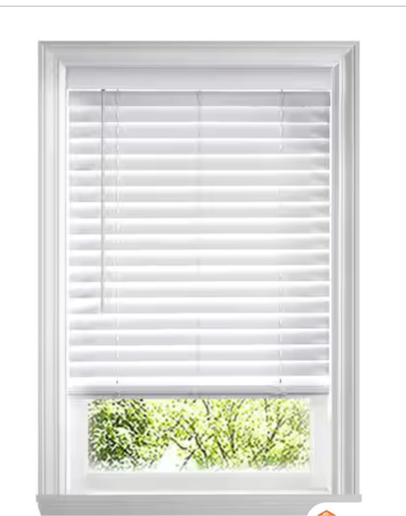 allen + roth Trim at Home 2-in Slat Width 23-in x 64-in Cordless White Faux Wood Room Darkening Horizontal Blinds