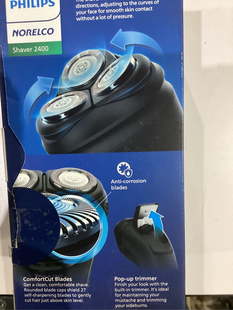 Condition photo showing New/Like New for Philips Norelco Shaver 2400 Series, Wet and Dry Electric Shaver, Pop-up Trimmer, P-Cap, Deep Black, Model X3001/90 Black Shaver 2000
