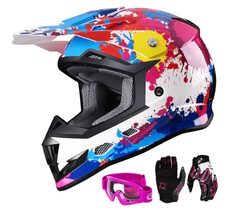 glx gx623 youth atv/dirt bike helmet combo - graffiti (missing gloves and goggles)