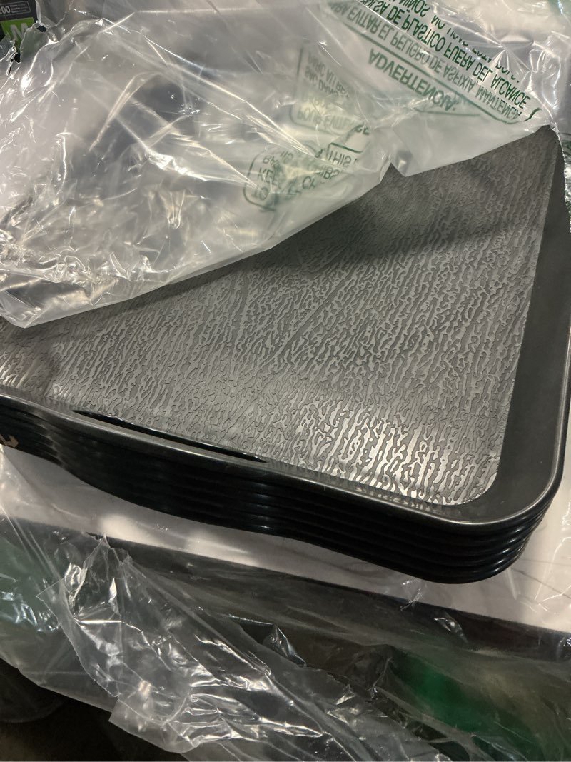 Condition photo showing Good Condition for 6 pcs serving trays with handles trays for eating 16 x 11 inch multi purpose plastic tray rectangular anti skid decorative food tray for restaurant breakfast countertop party kitchen (black)