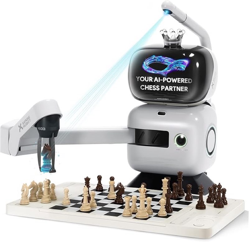 AI Chess Robot with Robotic Arm Electronic Computer Chess Board– 25 AI Levels, 1200+ Exercises, Endgame Trainer, Classic Game Replay, Voice Coaching, Lichess Integration