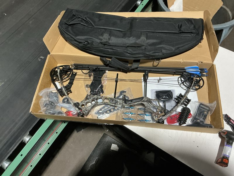 Condition photo showing New/Like New for compound bow and arrow set for adults 30-65lbs draw weight, ready to hunt, archery hunting bows 19.5"-30.5" draw length, limbs made in us right hand camo full archery accessories
