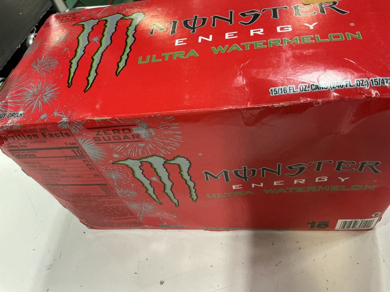 Condition photo showing New/Like New for (uknown expiration)  monster energy ultra watermelon, sugar free energy drink, 16 ounce (pack of 15)