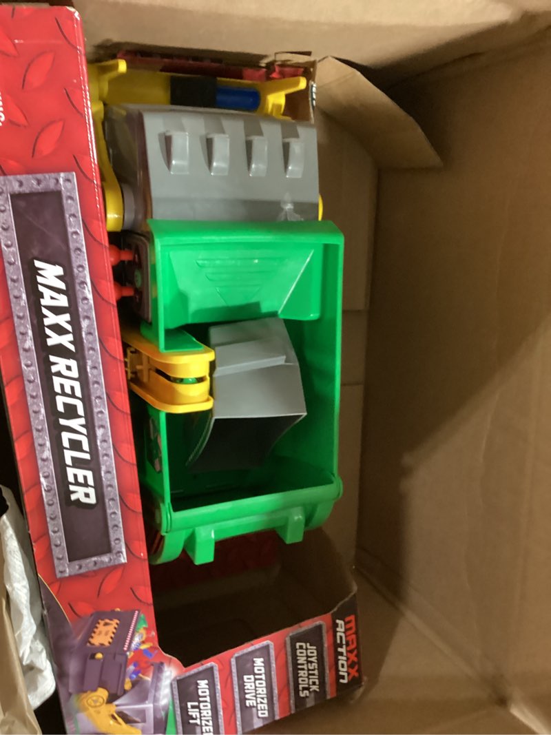 Condition photo showing Good Condition for maxx action large motorized 19" maxx action garbage truck toy set with lights and sound includes dumpster, trash bin and miniature trash pieces for kids