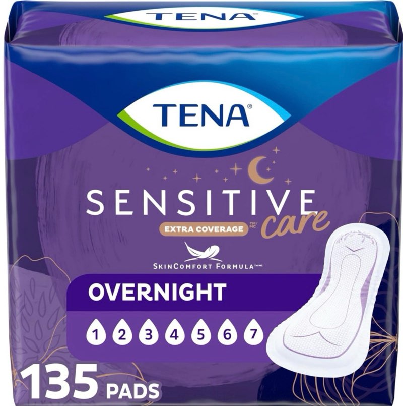 TENA Sensitive Care Incontinence Pads for Women - Maximum Absorbency - Extra Coverage - 135ct