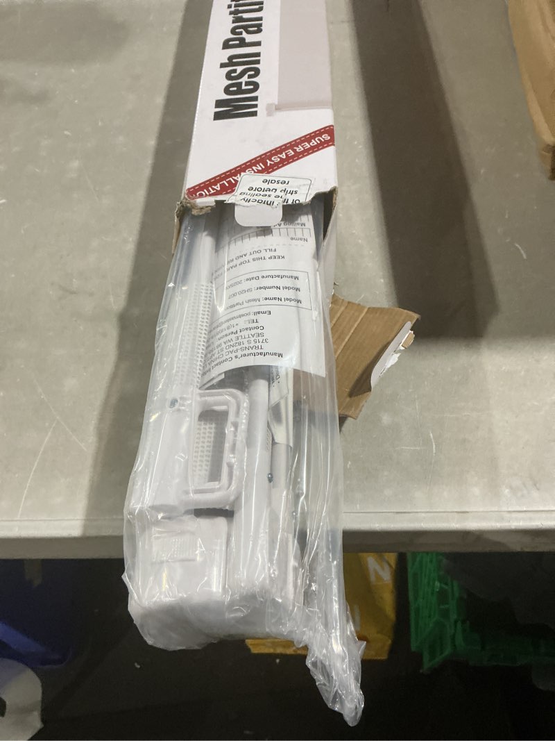 Condition photo showing Good Condition for reinforced 100 inch retractable baby gates for doorways extra wide to prevent crawling through, 8 ft extra long retractable pet gate for dogs, safety outdoor baby gate for deck, porch, patio, white white 33" tall x 100" wide? with reinforced bar ?